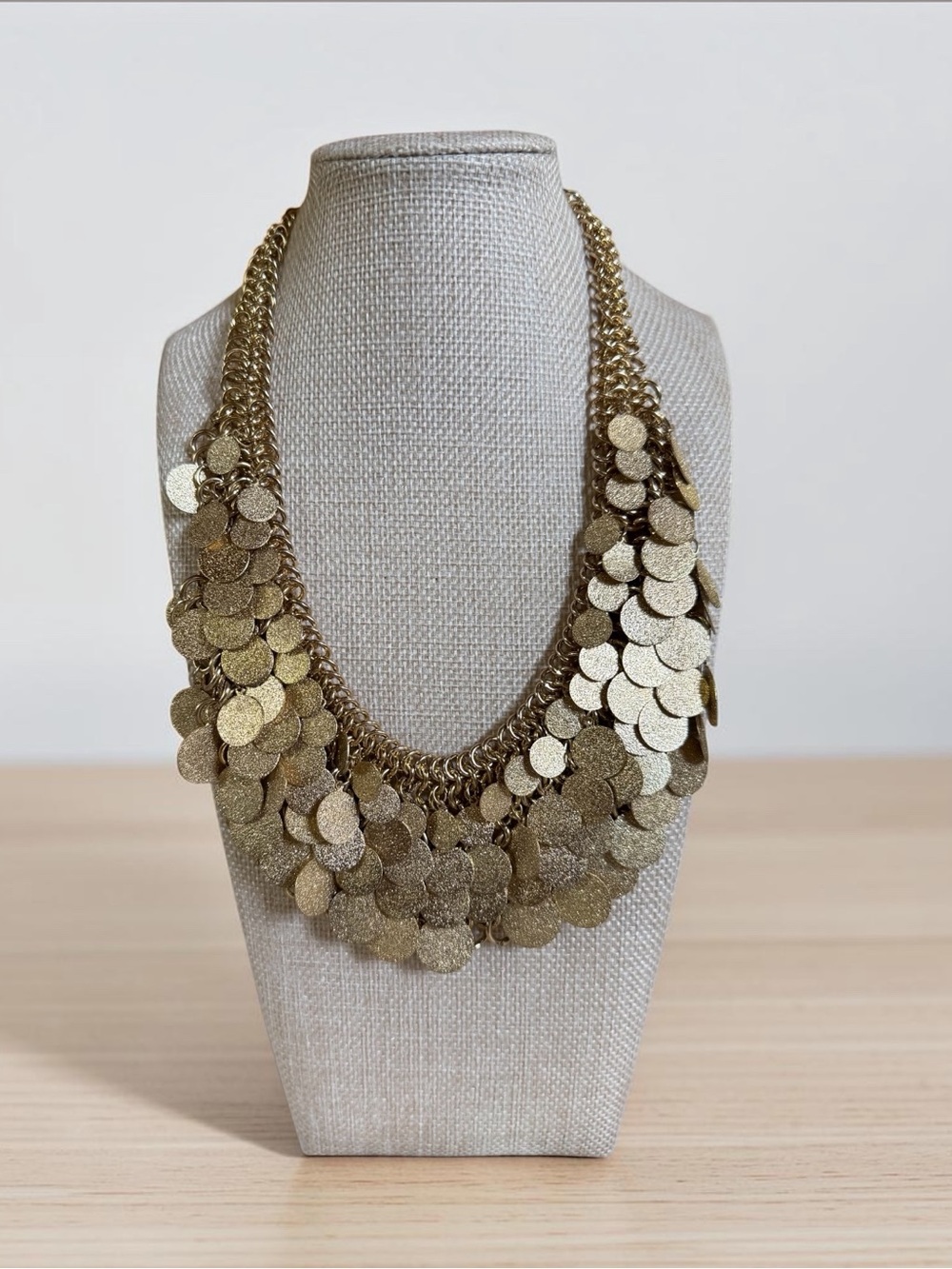 Natasha Couture Shimmering Gold Disc Layered Necklace